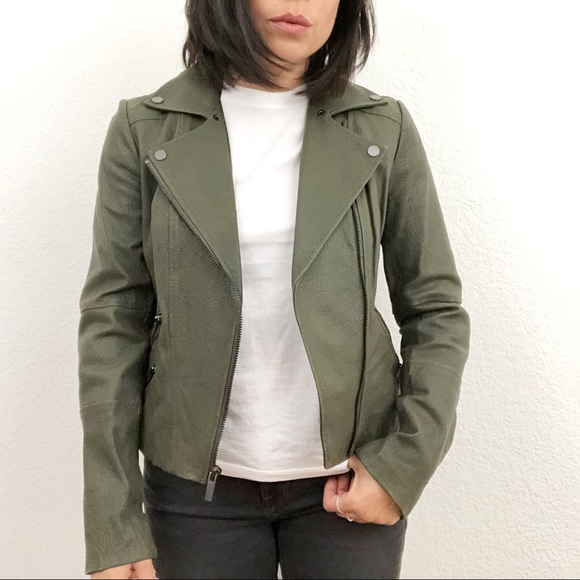 NWT Size S BCBG Green Pebbled Heavy Leather Motorcycle Jacket - Picture 2 of 8